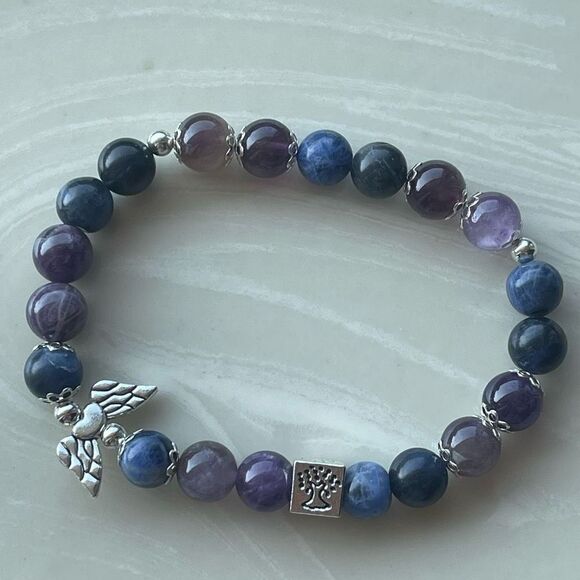 Amethyst sodalite Angel wings tree of life ONE NEW stretch bracelet beaded - Picture 10 of 11